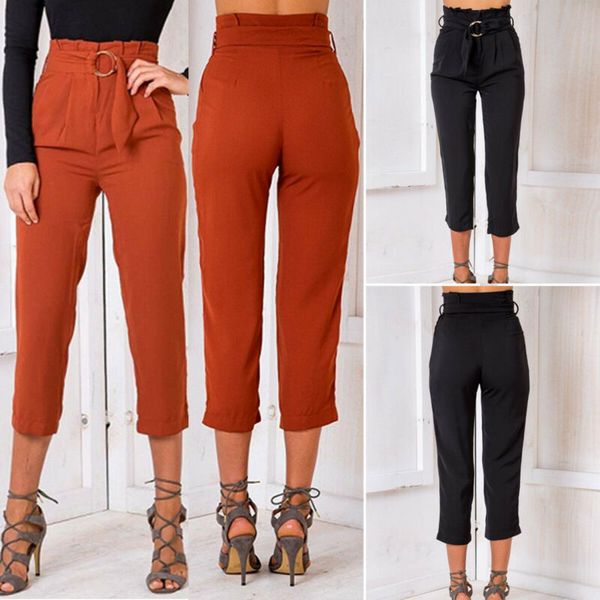 us 2019 women high waist slim elastic trousers ladies casual capri cropped pants, Black;blue
us 2019 women high waist slim elastic trousers ladies casual capri cropped pants, Black;blue