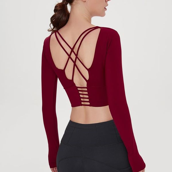 women back straps gym yoga crop yoga shirts long sleeve training fitness running sport t-shirts with chest pad, White;red
women back straps gym yoga crop yoga shirts long sleeve training fitness running sport t-shirts with chest pad, White;red