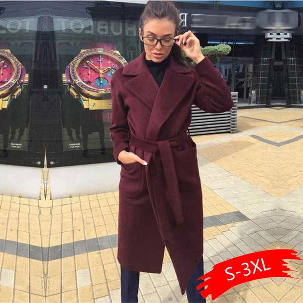 elegant long women's coat lapel 2 pockets belted jackets solid color coats female outerwear, Black
elegant long women's coat lapel 2 pockets belted jackets solid color coats female outerwear, Black