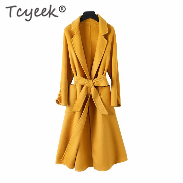 tcyeek winter natural wool jacket women clothes 2019 both sided woolen coat female winter autumn slim long overcoat + belt 1978, Black
tcyeek winter natural wool jacket women clothes 2019 both sided woolen coat female winter autumn slim long overcoat + belt 1978, Black
