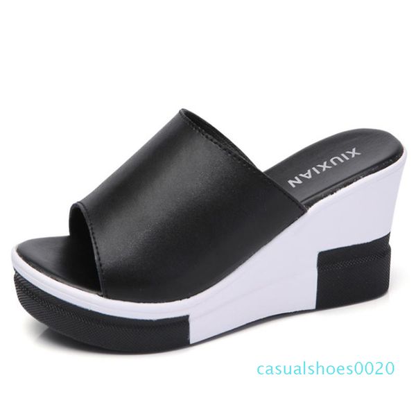 2019 summer new leather wedge with women's sandals and slippers thick-bottomed muffin sandals female beach shoes word cool drag c20, Black
2019 summer new leather wedge with women's sandals and slippers thick-bottomed muffin sandals female beach shoes word cool drag c20, Black