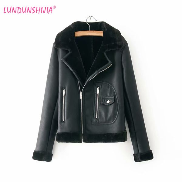 lundunshijia 2019 warm women's winter short motorcycle velvet jacket ladies lapels fur thick plus velvet pu leather jackets, Black
lundunshijia 2019 warm women's winter short motorcycle velvet jacket ladies lapels fur thick plus velvet pu leather jackets, Black