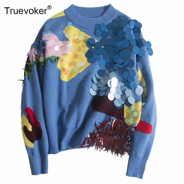 truevoker runway designer blue knitting sweater women's long sleeve fancy sequins knitted pullover european boutique top, White;black
truevoker runway designer blue knitting sweater women's long sleeve fancy sequins knitted pullover european boutique top, White;black