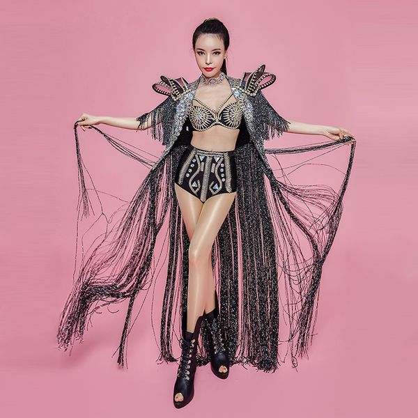 dj tassel rivets chains mirrors three-piece women's set prom party stage wear female singer dance show costume balck outfit, Black;red
dj tassel rivets chains mirrors three-piece women's set prom party stage wear female singer dance show costume balck outfit, Black;red