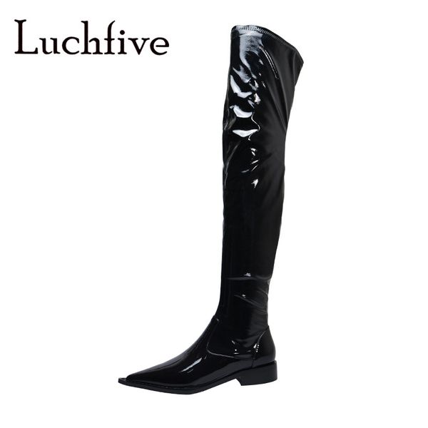 luchfive pointed toe flat thigh high boots shiny black leather slim fit stretch boots sock style shoes women
luchfive pointed toe flat thigh high boots shiny black leather slim fit stretch boots sock style shoes women