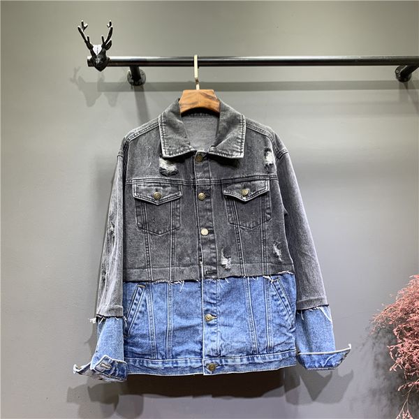 2019 early autumn new versatile stitching contrast color personality wild denim jacket, Black;brown
2019 early autumn new versatile stitching contrast color personality wild denim jacket, Black;brown