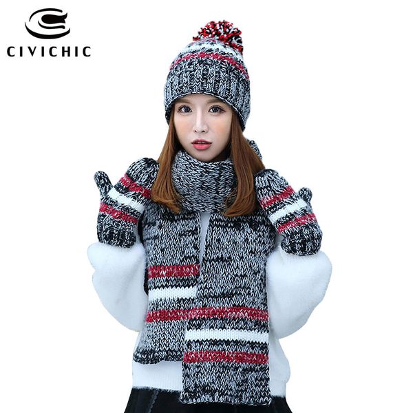 civichic warm gift winter knit hat scarf gloves 3 pcs woman chic pompon beanies stripes shawl velvet mittens color mix cap sh187, Blue;gray
civichic warm gift winter knit hat scarf gloves 3 pcs woman chic pompon beanies stripes shawl velvet mittens color mix cap sh187, Blue;gray