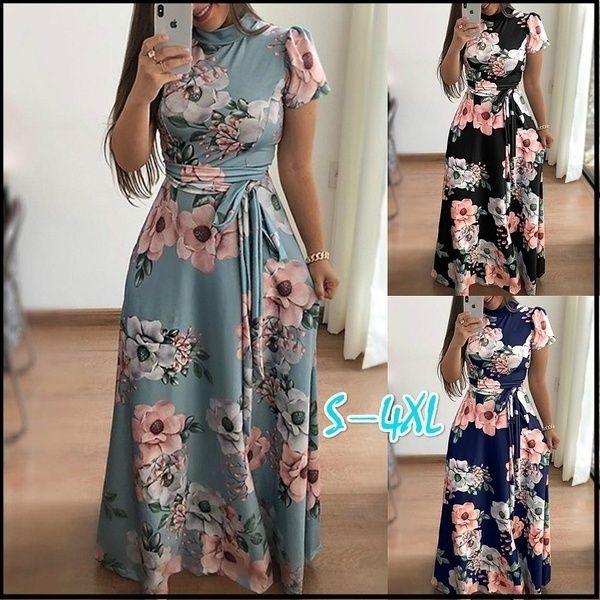 summer long dress floral print short sleeve elegant dresses tunic maxi dress women evening party dress, Black;gray
summer long dress floral print short sleeve elegant dresses tunic maxi dress women evening party dress, Black;gray