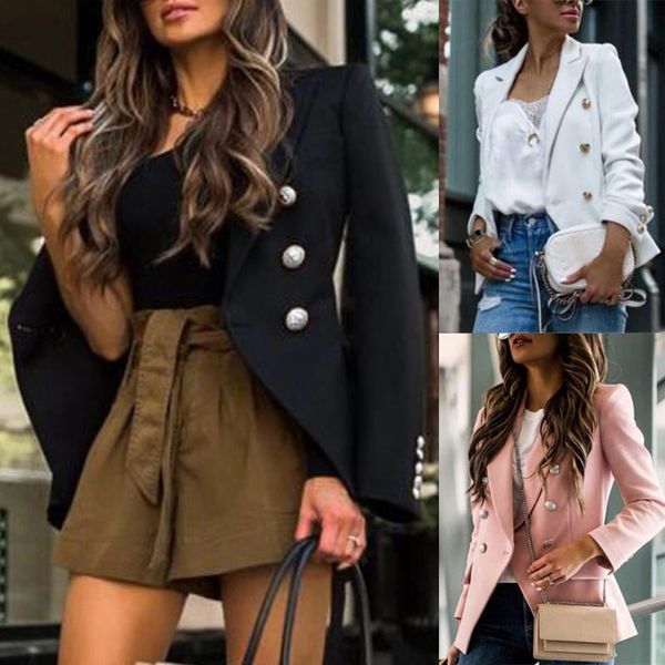 blazer mujer 2020 women spring solid long sleeve metal button notched casual elegante ladies office long overwear, White;black
blazer mujer 2020 women spring solid long sleeve metal button notched casual elegante ladies office long overwear, White;black