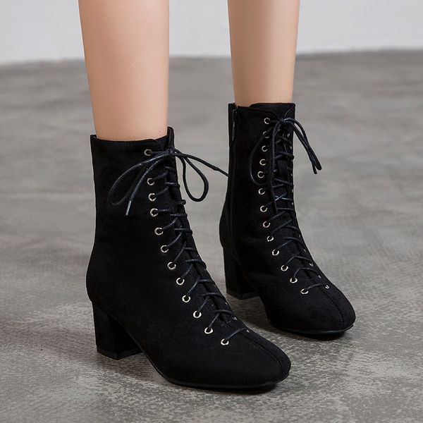 women ankle boots women casual low heels lace up short boots round toe high heel, Black
women ankle boots women casual low heels lace up short boots round toe high heel, Black