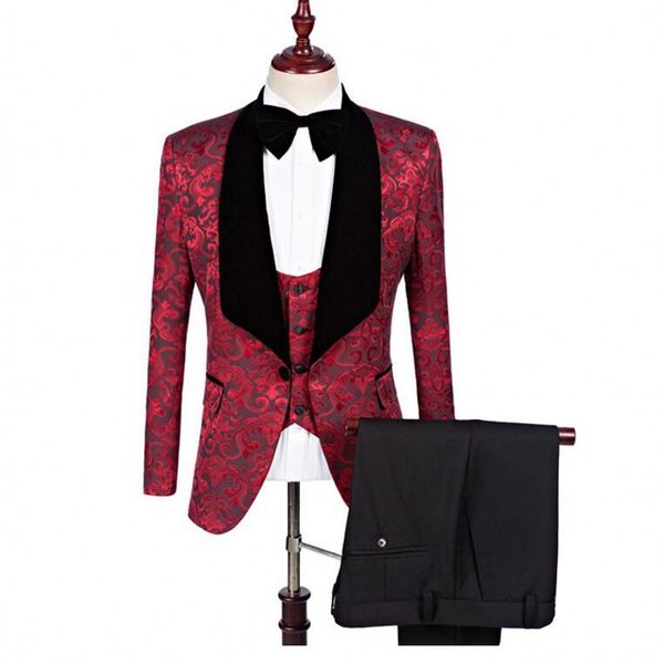 red floral design groom tuxedos 2019 men suits custom made formal suit for wedding men tuxedos (jacket+bow+vest+pants), Black;gray
red floral design groom tuxedos 2019 men suits custom made formal suit for wedding men tuxedos (jacket+bow+vest+pants), Black;gray