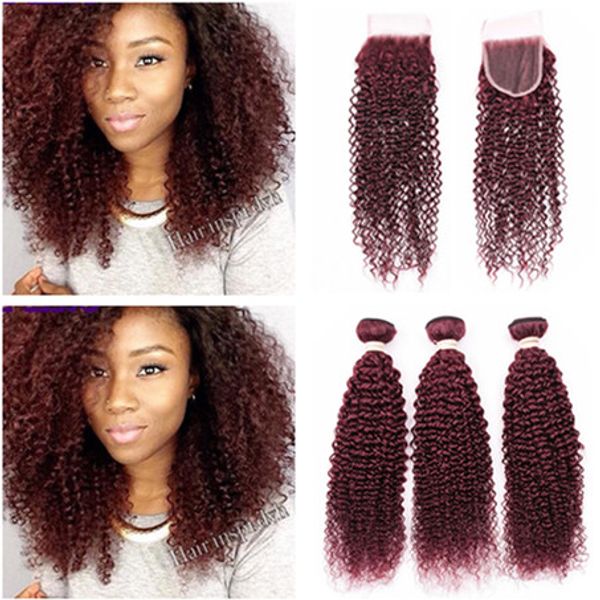 #99j wine red malaysian virgin human hair bundles with closure 4pcs lot kinky curly burgundy weaves with 4x4 lace front closure piece, Black;brown
#99j wine red malaysian virgin human hair bundles with closure 4pcs lot kinky curly burgundy weaves with 4x4 lace front closure piece, Black;brown