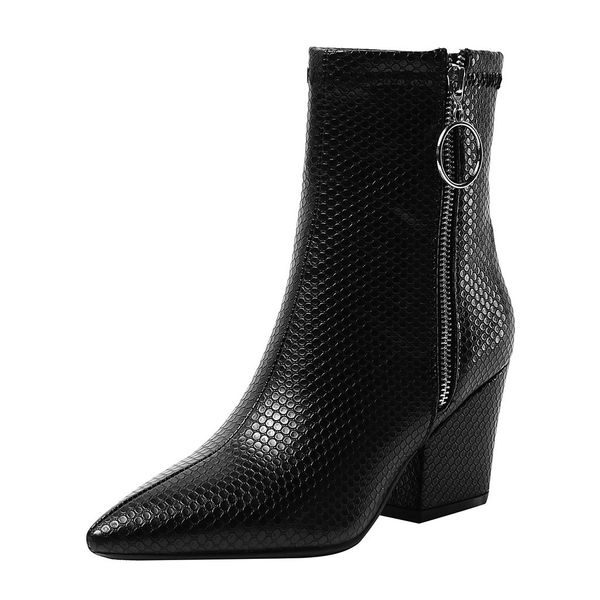 fashion womens snake print zipper ankle boot pu leather pointed toe thick heel shoe lady street outdoor footwear booties butas, Black
fashion womens snake print zipper ankle boot pu leather pointed toe thick heel shoe lady street outdoor footwear booties butas, Black