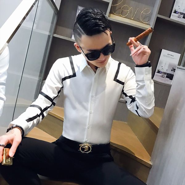 new fashion brand 2019 autumn men's casual easy care shirt male slim korea style fit printed shirt, White;black
new fashion brand 2019 autumn men's casual easy care shirt male slim korea style fit printed shirt, White;black