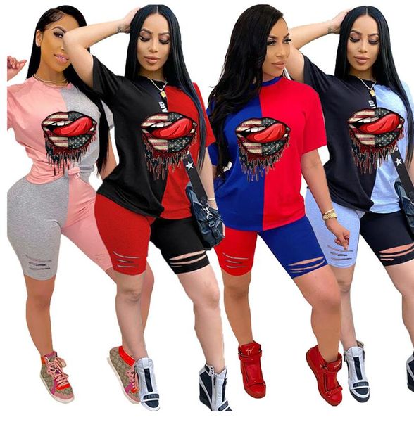 women lips print tracksuit designer two piece outfits patchwork color block t-shirt ripple hole shorts set summer sport suit s-3xl new d7101, White
women lips print tracksuit designer two piece outfits patchwork color block t-shirt ripple hole shorts set summer sport suit s-3xl new d7101, White