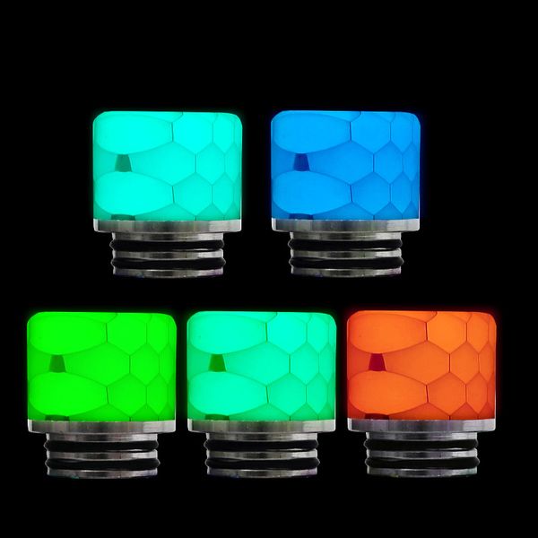 

SS Epoxy Resin Drip Tip Vape noctilucent Luminous Snakeskin Cobra Honeycomb Wide Bore Mouthpiece Snake skin fit 810 510 Atomizers dhl