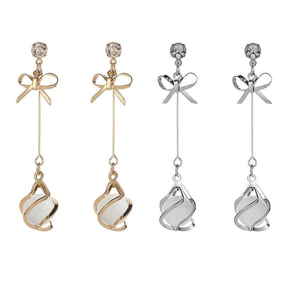 elegant bowknot opal dangle earrings women rhinestone ear drop hollow five-pointed star hanging earrings ladies fashion jewelry, Silver 
elegant bowknot opal dangle earrings women rhinestone ear drop hollow five-pointed star hanging earrings ladies fashion jewelry, Silver