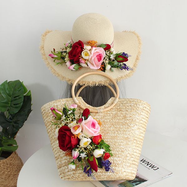 women fashion summer beach bag and hat suit nature color weave straw colorful flowers studded holiday tote bag bohemia style
women fashion summer beach bag and hat suit nature color weave straw colorful flowers studded holiday tote bag bohemia style