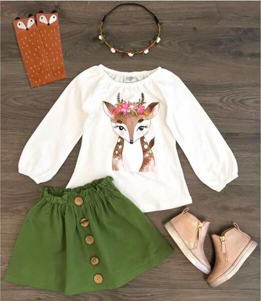 2pcs toddler kids baby girl clothes xmas deer +skirts autumn outfit clothes set, White
2pcs toddler kids baby girl clothes xmas deer +skirts autumn outfit clothes set, White