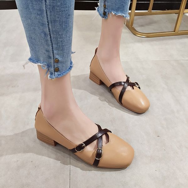 with single shoes 2019 spring promotion new korean version of the belt buckle square head shallow mouth thick shoes, Black
with single shoes 2019 spring promotion new korean version of the belt buckle square head shallow mouth thick shoes, Black