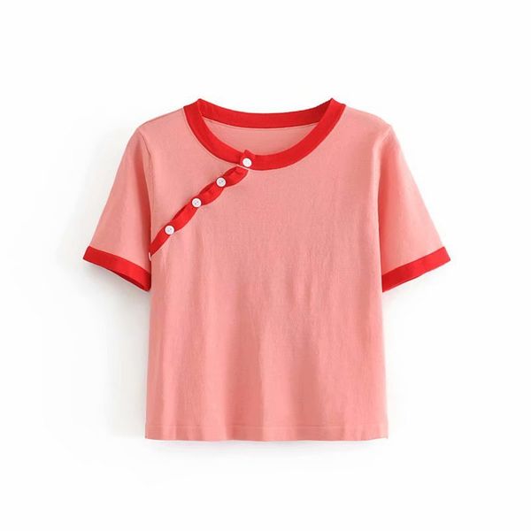 35-7346 european and american fashion clothing button color t-shirt, White 
35-7346 european and american fashion clothing button color t-shirt, White
