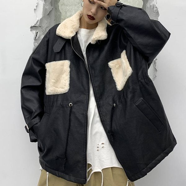 2019 warm women's winter parka hip streetwear female fur collar coat wool patchwork thick oversize padded coat bomber jacket, Black
2019 warm women's winter parka hip streetwear female fur collar coat wool patchwork thick oversize padded coat bomber jacket, Black