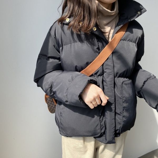 

hxjjp 2019 thick solid color women's parkas long sleeve bread coat new winter jackets female puffer jacket, Black