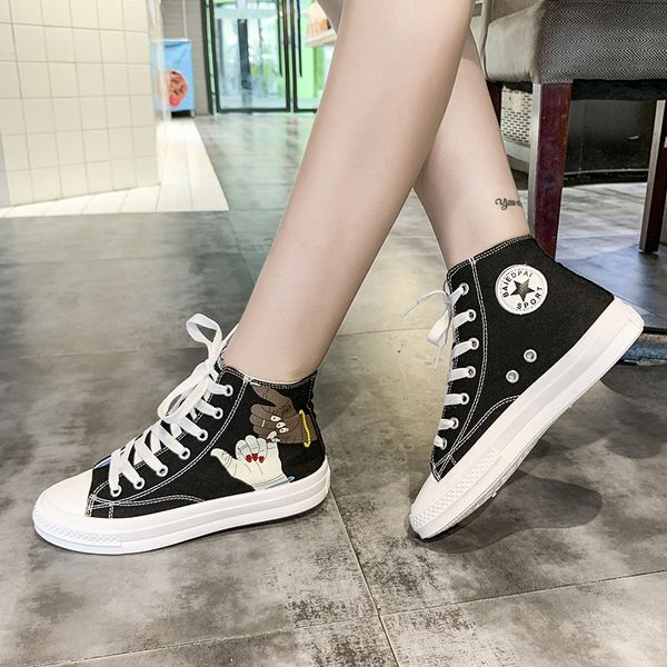 women small white female high canvas shoes students sports casual ladies flats cloth breathable vulcanized with box, Black
women small white female high canvas shoes students sports casual ladies flats cloth breathable vulcanized with box, Black