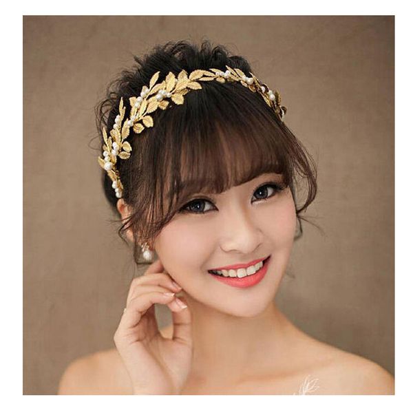 new fashion handmade bride tiara metal gold leaf hairband for wedding hair accessories women bridal headband hair jewelry, Slivery;golden