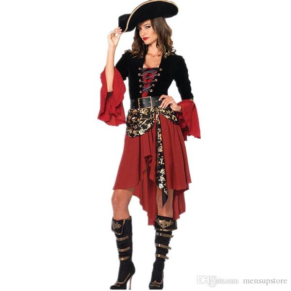 women pirate costume designer dress hallwoeen theme cosplay theme clothes, Black;red
women pirate costume designer dress hallwoeen theme cosplay theme clothes, Black;red