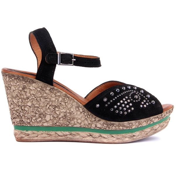 sail-lakers black nubuck wedges female sandals