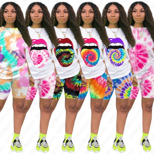 women two piece outfits tie dye printed sports casual pants set lip printing short sleeve t shirt shorts set sports suit 2020d52805, White
women two piece outfits tie dye printed sports casual pants set lip printing short sleeve t shirt shorts set sports suit 2020d52805, White