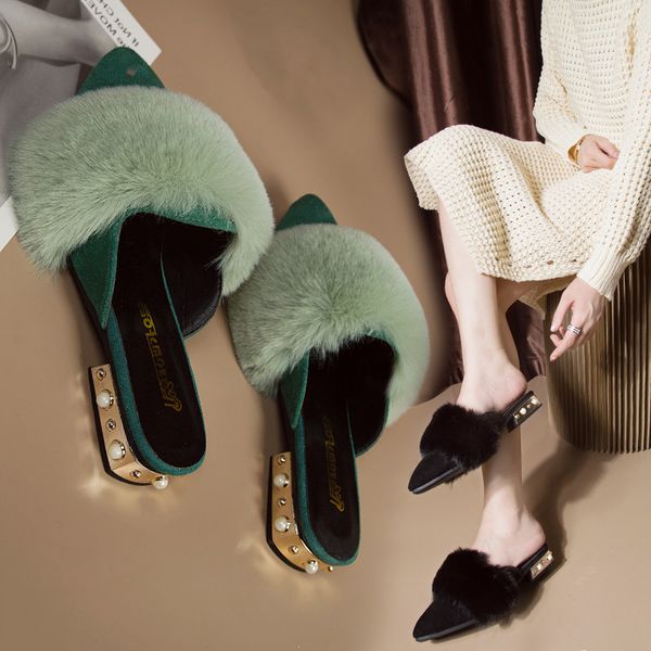 shoes womens slippers outdoor fur flip flops flock slides pointed toe plush flat cover pu basic rubber rome shoes ladies, Black
shoes womens slippers outdoor fur flip flops flock slides pointed toe plush flat cover pu basic rubber rome shoes ladies, Black