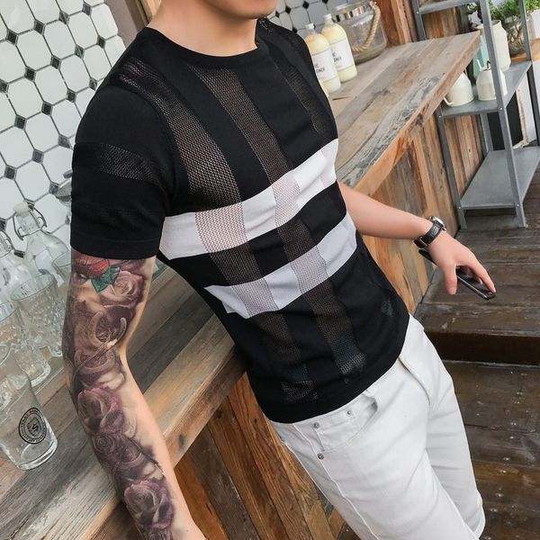new t shirt men nightclub party plaid hollow short sleeve knitting t-shirt streetwear slim fit casual tshirt camiseta masculina t200611, White;black
new t shirt men nightclub party plaid hollow short sleeve knitting t-shirt streetwear slim fit casual tshirt camiseta masculina t200611, White;black
