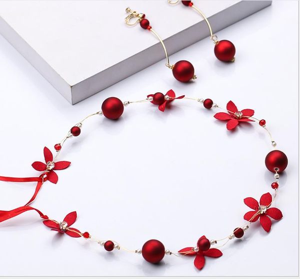 red pearl flower hair band earrings set toast clothing headwear bridal jewelry, Silver
red pearl flower hair band earrings set toast clothing headwear bridal jewelry, Silver