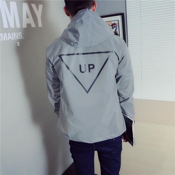 men jacket solid casual hiphop windbreaker reflective jacket tide brand men and women lovers coat hooded fluorescent clothing autumn, Black;brown 
men jacket solid casual hiphop windbreaker reflective jacket tide brand men and women lovers coat hooded fluorescent clothing autumn, Black;brown