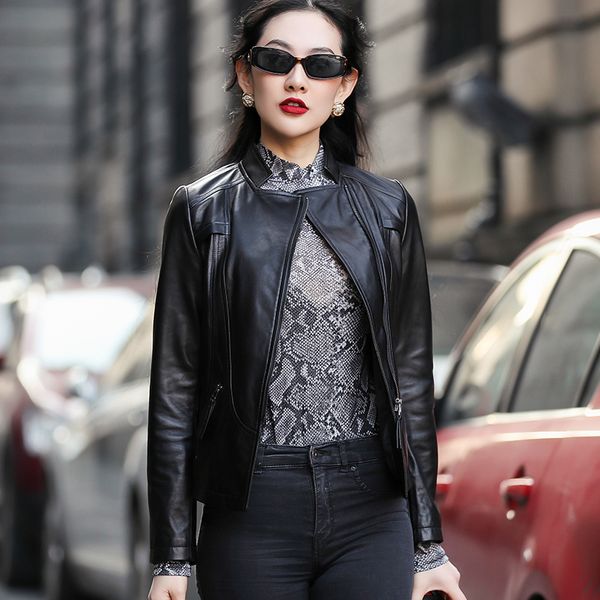 women's leather & faux ptslan 2021 natural lambskin jacket female genuine sheepskin jackets coat motorcycle p5204, Black
women's leather & faux ptslan 2021 natural lambskin jacket female genuine sheepskin jackets coat motorcycle p5204, Black
