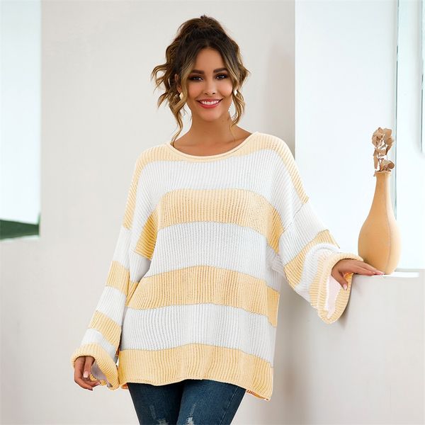 casual oversized striped sweater women autumn 2019 long sleeve loose pullover winter knitted ladies jumper white#j30, White;black
casual oversized striped sweater women autumn 2019 long sleeve loose pullover winter knitted ladies jumper white#j30, White;black