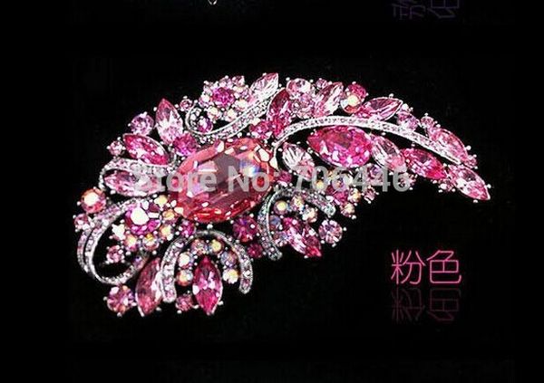 4.9" huge size elegant silver plated vintage pink rhinestone crystal diamante large gift brooch, Gray
4.9" huge size elegant silver plated vintage pink rhinestone crystal diamante large gift brooch, Gray
