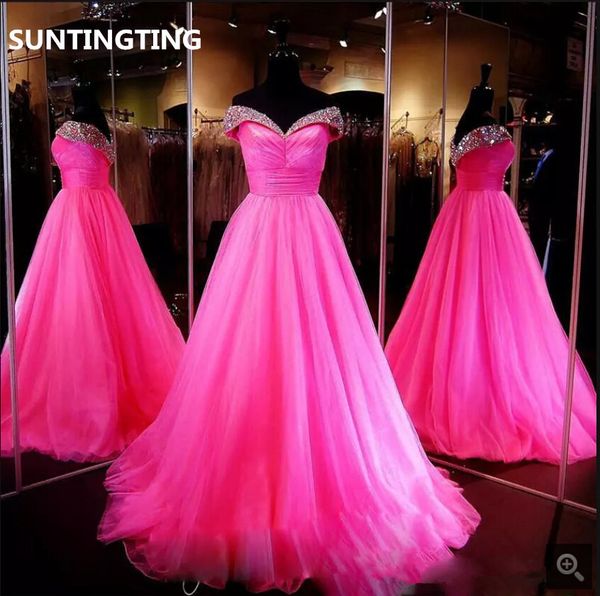 2019 fuchsia beaded crystals prom dresses sweetheart off the shoulder custom made prom gowns pleated formal prom dress, Black
2019 fuchsia beaded crystals prom dresses sweetheart off the shoulder custom made prom gowns pleated formal prom dress, Black