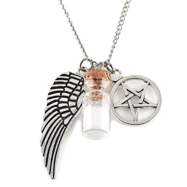 vintage punk wishing bottle pentagram angel wings necklaces pendants retro chain necklace women steampunk jewelry, Silver
vintage punk wishing bottle pentagram angel wings necklaces pendants retro chain necklace women steampunk jewelry, Silver