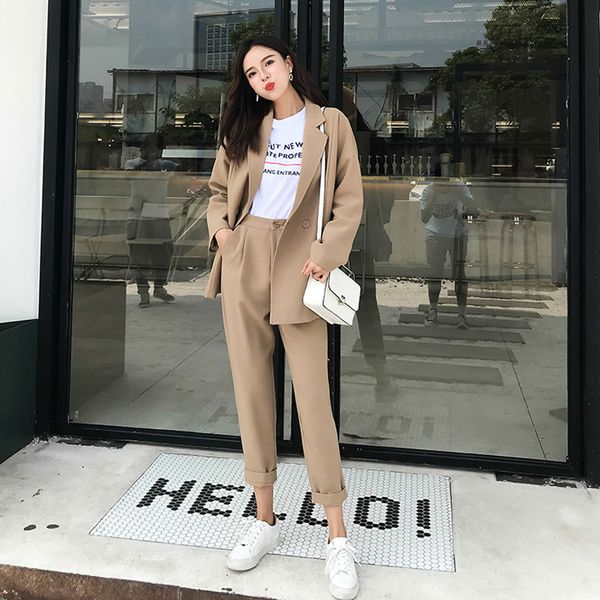 casual suit sets female 2019 spring summer office lady pant suits new fashion loose suits jacket blazer two-piece suit, White;black
casual suit sets female 2019 spring summer office lady pant suits new fashion loose suits jacket blazer two-piece suit, White;black