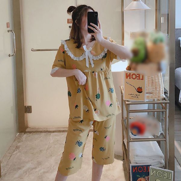 summer women pajamas cute printed short-sleeved cropped pants home pajamas loose doll collar for women two-piece suit, Black;red
summer women pajamas cute printed short-sleeved cropped pants home pajamas loose doll collar for women two-piece suit, Black;red