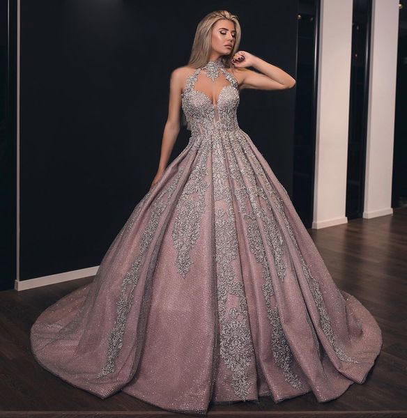 gorgeous lace ball gown prom dresses halter neck beaded formal dress plus size sequined sweep train evening gowns, Black
gorgeous lace ball gown prom dresses halter neck beaded formal dress plus size sequined sweep train evening gowns, Black
