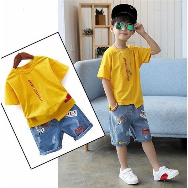 kids clothes set cotton boy outfit summer 2020 new short-sleeved t-shirt denim pants children clothing set 2pcs 2020 t200707, White
kids clothes set cotton boy outfit summer 2020 new short-sleeved t-shirt denim pants children clothing set 2pcs 2020 t200707, White