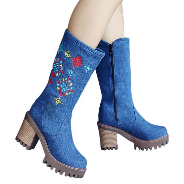 women's retro embroidery boots female vintage side zip boots for ladies high heel shoes winter thigh high booties 2019, Black
women's retro embroidery boots female vintage side zip boots for ladies high heel shoes winter thigh high booties 2019, Black