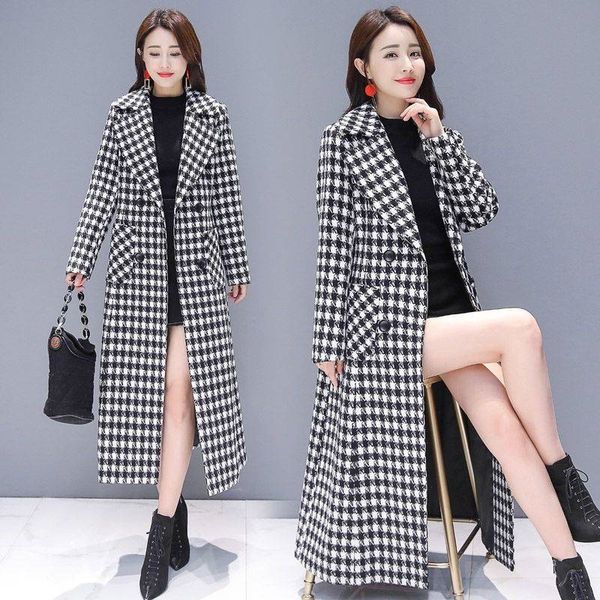 2019 new women's jacket autumn-winter woolen coat long sleeve houndstooth ladies coat large size long women's wool 974, Black
2019 new women's jacket autumn-winter woolen coat long sleeve houndstooth ladies coat large size long women's wool 974, Black