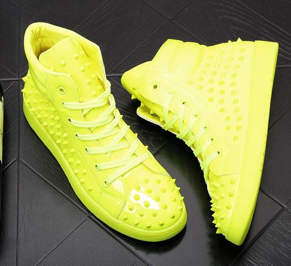 fashion men's spikes patent leather rivet high shoes luxury men sneakers punk men casual shoes flats rivets boots, Black
fashion men's spikes patent leather rivet high shoes luxury men sneakers punk men casual shoes flats rivets boots, Black