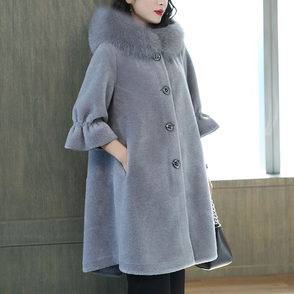 fur collar real fur coat 100% wool jacket autumn winter coat women clothes 2020 korean sheep shearling suede lining zt3480, Black
fur collar real fur coat 100% wool jacket autumn winter coat women clothes 2020 korean sheep shearling suede lining zt3480, Black
