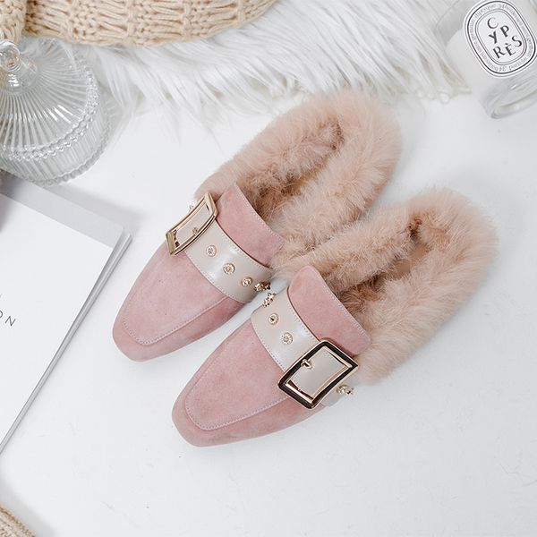 mezereon fur shoes kid suede flat shoes buckles slippers female winter slides warm inside, Black
mezereon fur shoes kid suede flat shoes buckles slippers female winter slides warm inside, Black